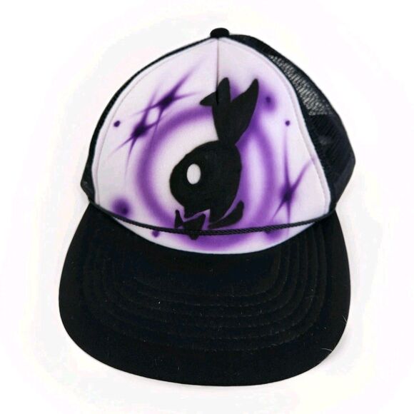 PLAYBOY Other - Playboy Bunny Trucker Hat Custom Airbrushed Purple Black White Mesh Cap Adult OS